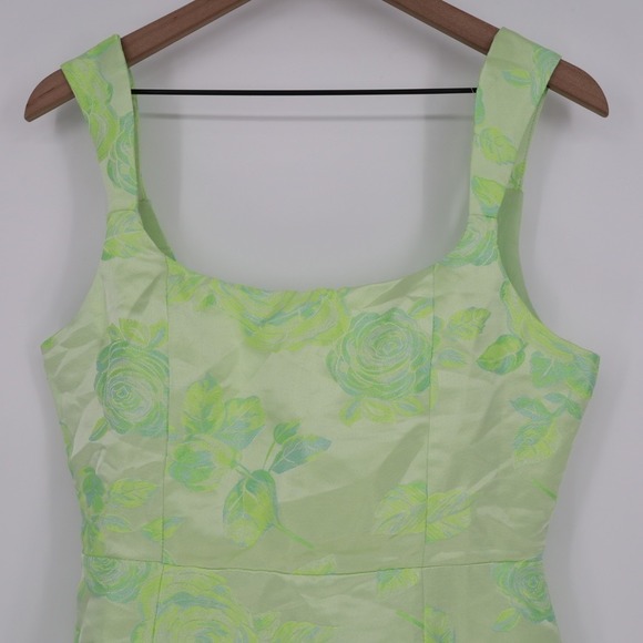 Lulus Brighter Side Mini Dress Womens M Light Green Floral Jacquard Scoop Neck - Picture 3 of 8